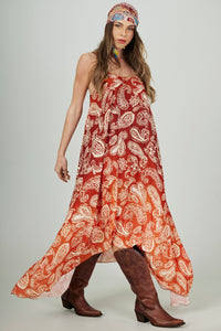 Vestido Longo Marrom Degradê Paisley Yacamim D3