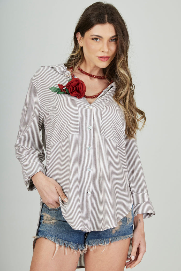 Chemise Amplo Marrom Listrado Yacamim L6