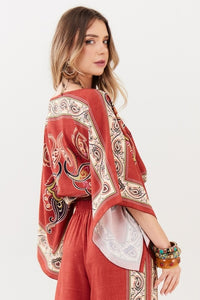Bata Cropped Terracota Estampa Paisley Yacamim A21
