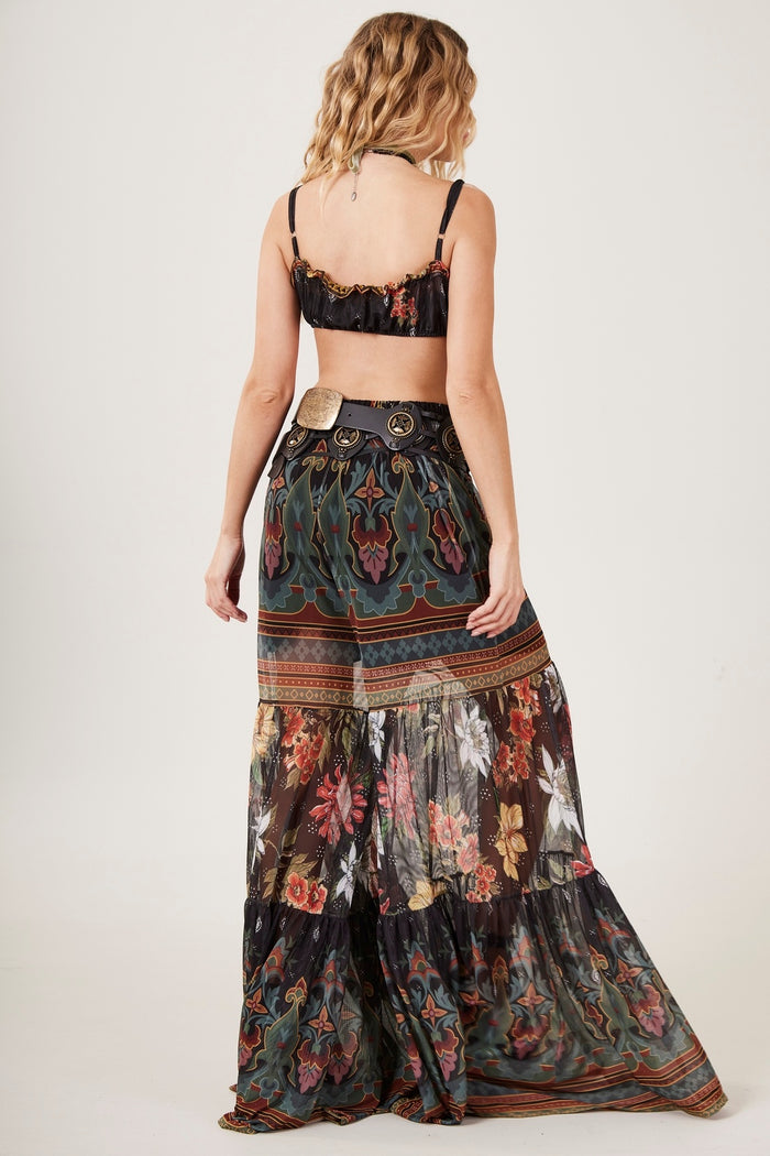 Calça Pantalona De Tule Preto Patchwork Yacamim A22 Paris
