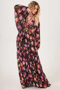 Vestido De Tule Longo Preto Estampa Floral Yacamim D8 Paris