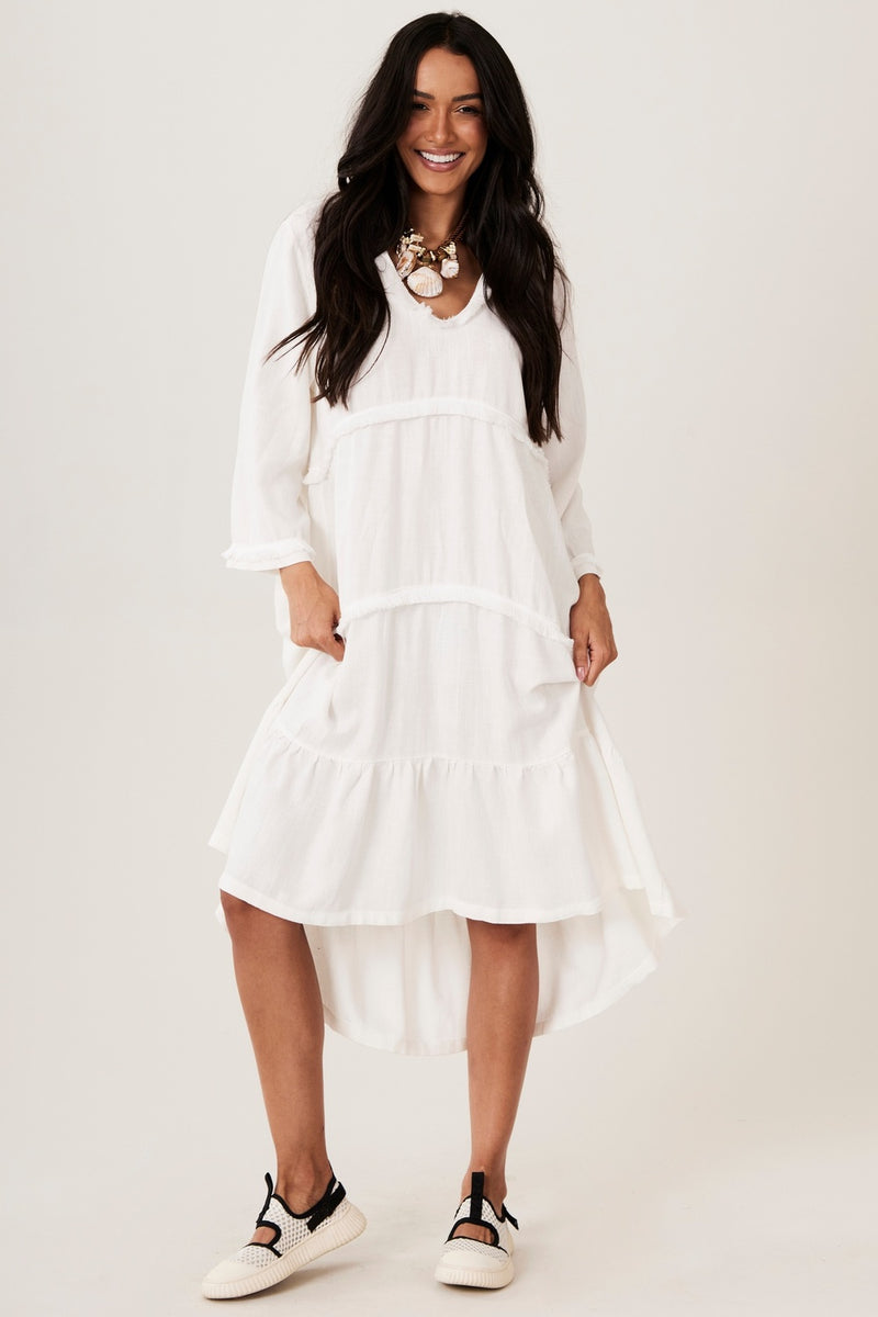 Vestido Midi De Viscolinho Branco Yacamim C1