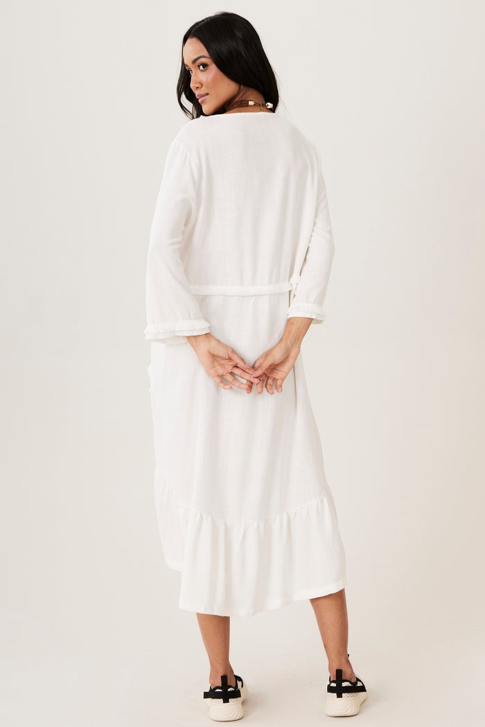 Vestido Midi De Viscolinho Branco Yacamim C1