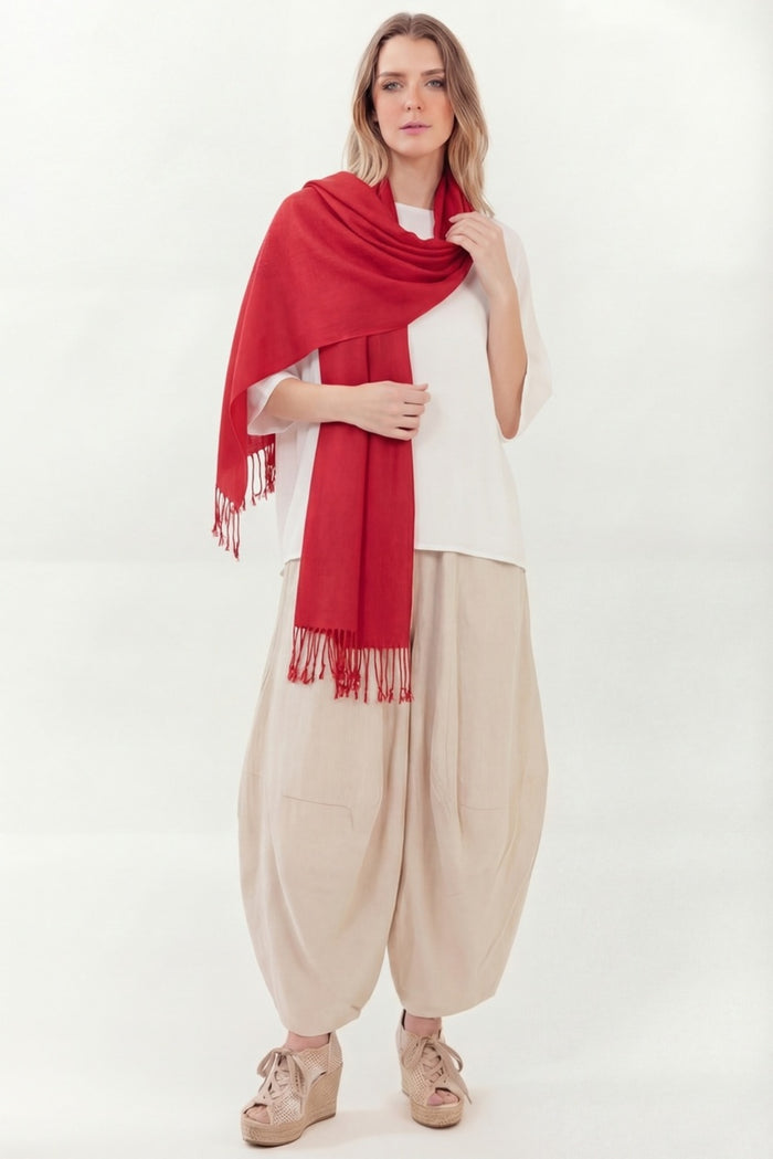 Lenço Pashmina Com Franjas Vermelho Yacamim #469