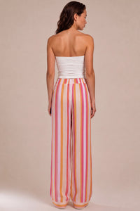 Calça Pantalona Com Bolsos Rosa E Amarela Listrada Yacamim H8