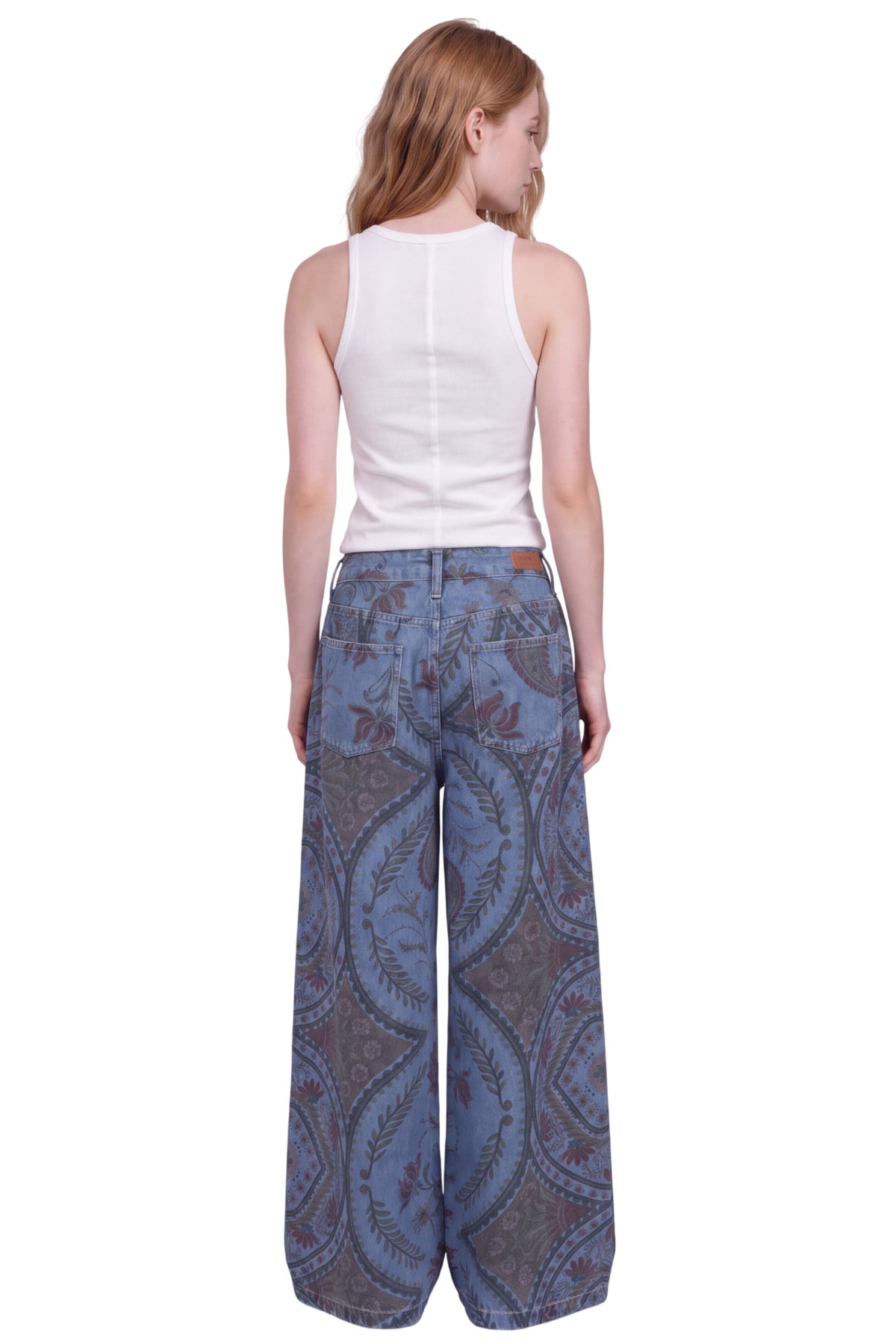 Calça Jumbo Jeans Azul Estampa Paisley Yacamim R8