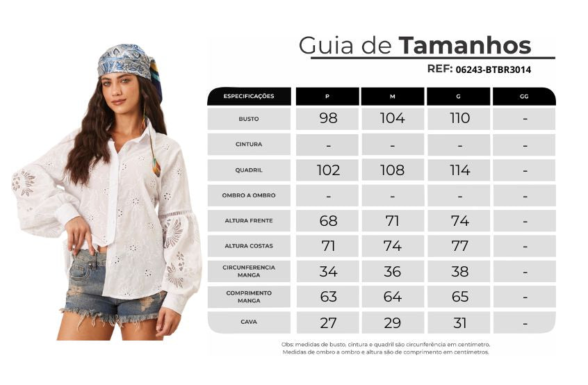Camisa Broderie Com Entremeios Branca Yacamim A9