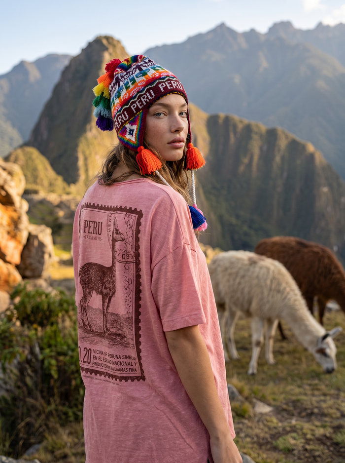 Blusa Básica Rosé Estampada Nas Costas Coleção Peru Yacamim K13