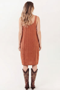 Vestido Curto Terracota Com Listras Largas Yacamim E7